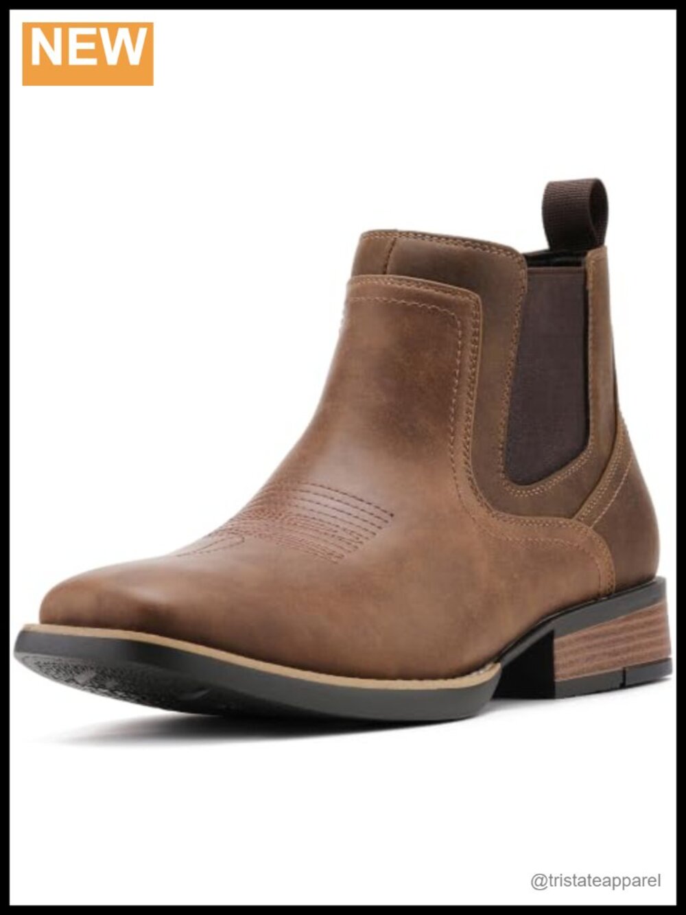 Mens Western Chelsea Boots Square Toe Faux Leather Ankle Cowboy Boots